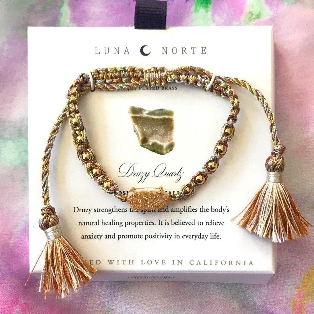 Brand New Luna Norte Druzy Quartz Adjustable Beaded Bracelet Promotes Positivity - Picture 7 of 7